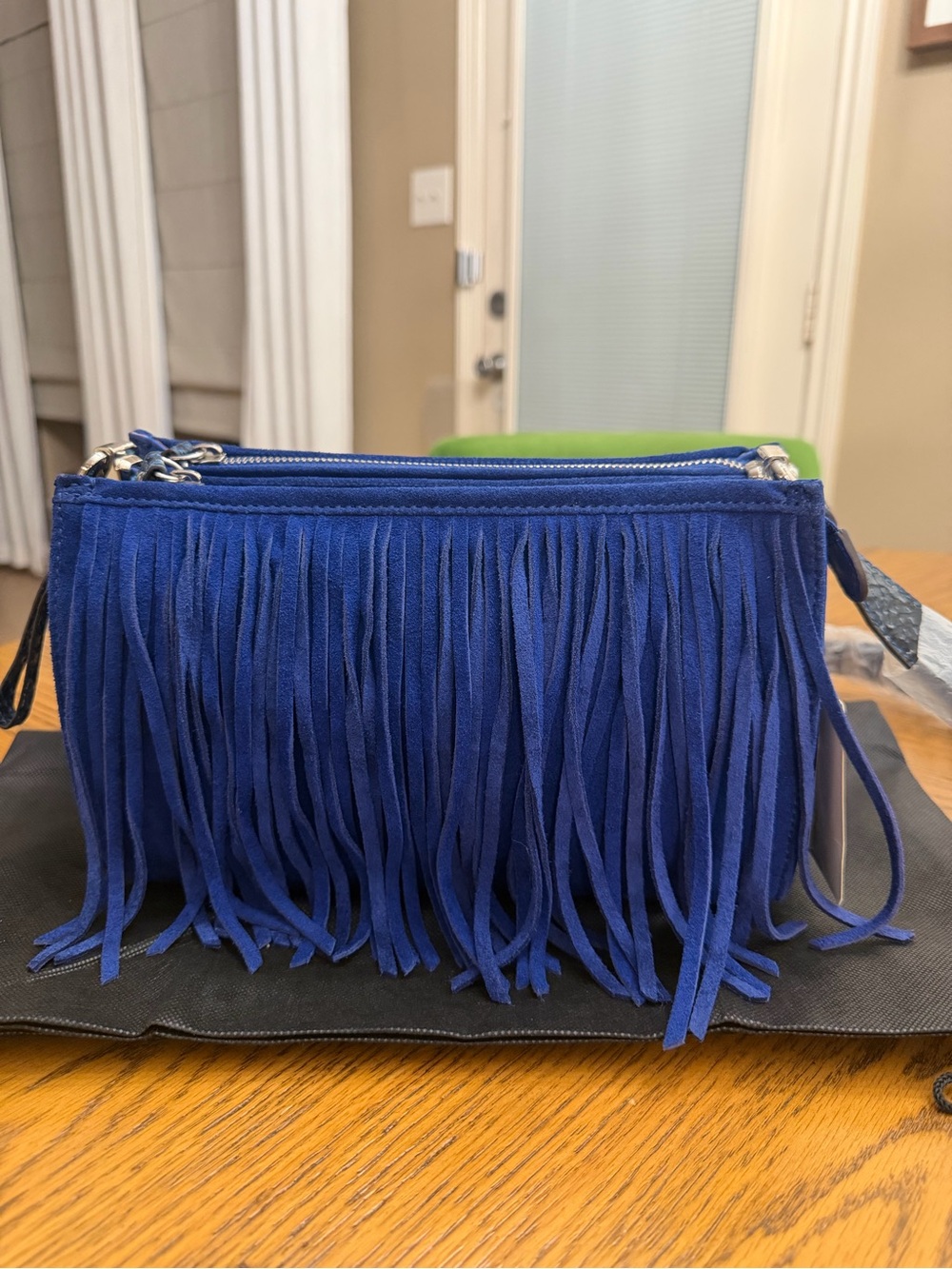 B Makowsky Royal Blue Fringe Crossbody Shoulder Bag